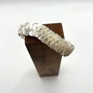 Mother of Pearl Shell Disc Bracelet Boho Coastal W/ Woven Cord Y2K Iridescent